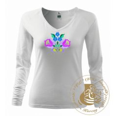 Hímzett női hosszú ujjú póló kalocsai mintával