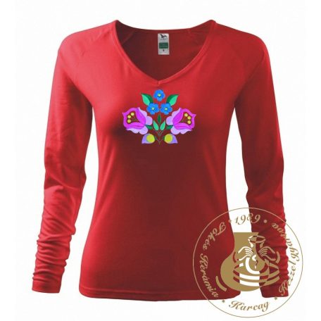 Hímzett női hosszú ujjú póló kalocsai mintával