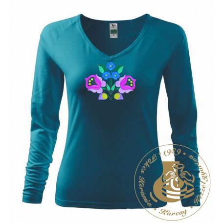 Hímzett női hosszú ujjú póló kalocsai mintával