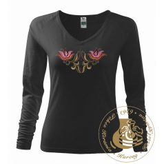 Hímzett női hosszú ujjú póló kun mintával