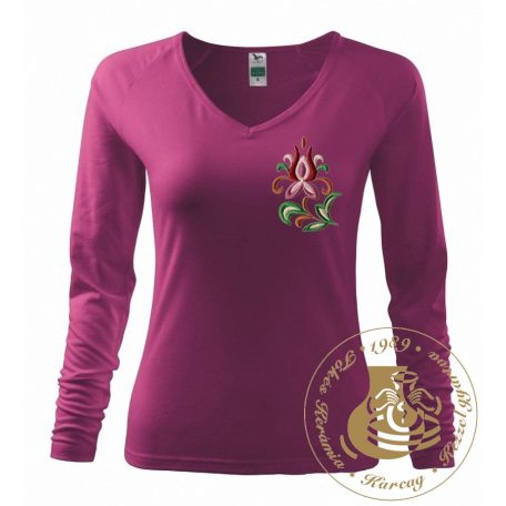 Hímzett női hosszú ujjú póló kun mintával