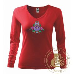 Hímzett női hosszú ujjú póló kalocsai mintával