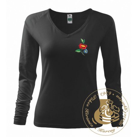 Hímzett női hosszú ujjú póló kalocsai mintával