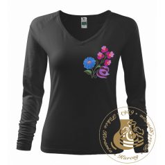 Hímzett női hosszú ujjú póló kalocsai mintával