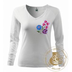 Hímzett női hosszú ujjú póló kalocsai mintával