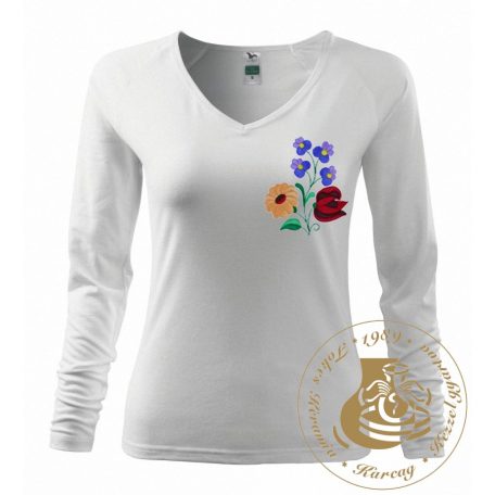 Hímzett női hosszú ujjú póló kalocsai mintával