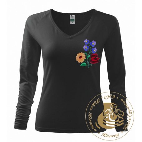 Hímzett női hosszú ujjú póló kalocsai mintával