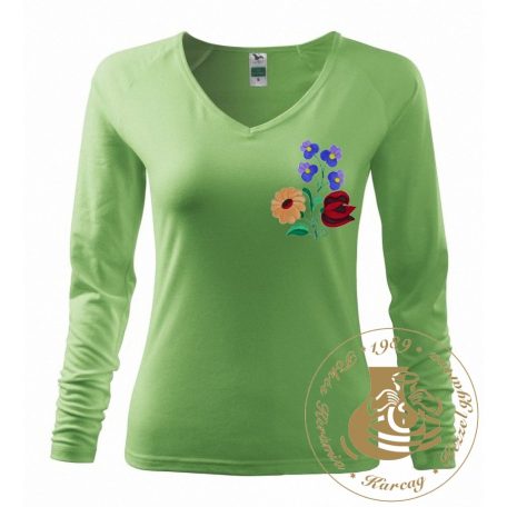 Hímzett női hosszú ujjú póló kalocsai mintával