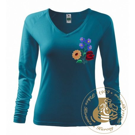 Hímzett női hosszú ujjú póló kalocsai mintával