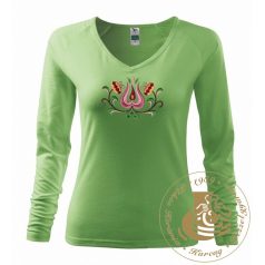 Hímzett női hosszú ujjú póló kun mintával