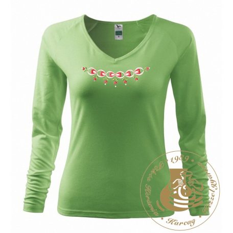 Hímzett női hosszú ujjú póló kun mintával