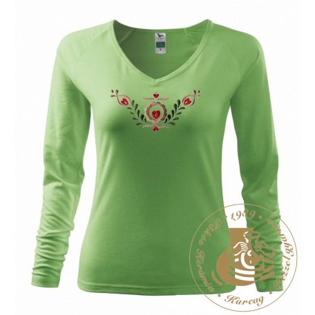 Hímzett női hosszú ujjú póló kun mintával