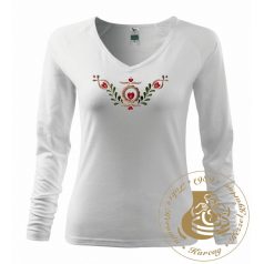 Hímzett női hosszú ujjú póló kun mintával