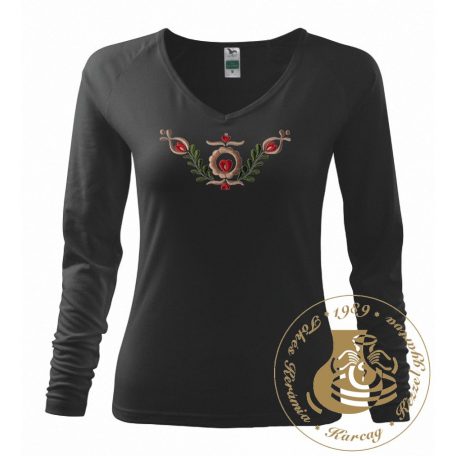 Hímzett női hosszú ujjú póló kun mintával