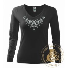 Hímzett női hosszú ujjú póló kun mintával