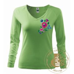 Hímzett női hosszú ujjú póló kalocsai mintával