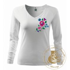 Hímzett női hosszú ujjú póló kalocsai mintával