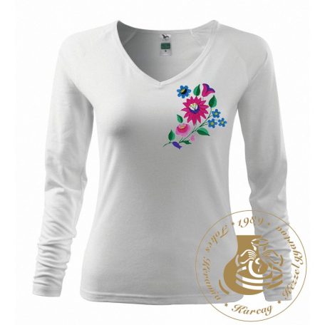 Hímzett női hosszú ujjú póló kalocsai mintával