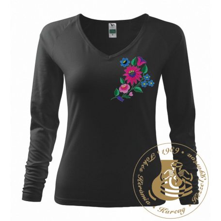 Hímzett női hosszú ujjú póló kalocsai mintával