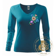 Hímzett női hosszú ujjú póló kalocsai mintával