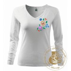 Hímzett női hosszú ujjú póló kalocsai mintával