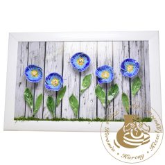 Kék szellőrózsa - kerámiavirág falikép