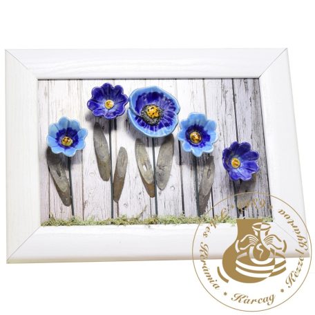 Kék kerámiavirágok - kerámiavirág falikép