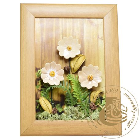 Krémszínű margaréták - kerámiavirág falikép