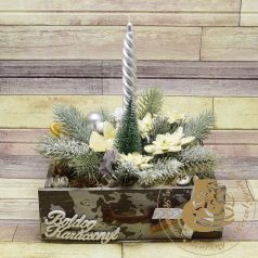 Karácsonyi antik fadobozos asztaldísz 1