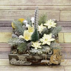 Karácsonyi antik fadobozos asztaldísz 1