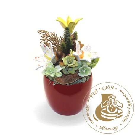 Karácsonyi asztaldísz liliom kerámiavirággal