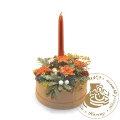 Karácsonyi asztaldísz papírdobozban kerámiavirággal