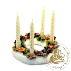 Karácsonyi adventi asztaldísz kerámiavirágokkal