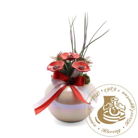 Kerámia pipacsok kézműves kerámiakaspóban - asztaldísz