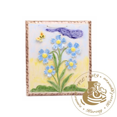 Türkizkék búzavirágok - kézműves kerámia falikép