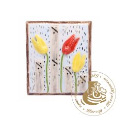 Sárga és piros tulipánok - kézműves kerámia falikép
