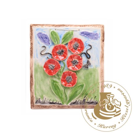 Piros pipacsok - kézműves kerámia falikép