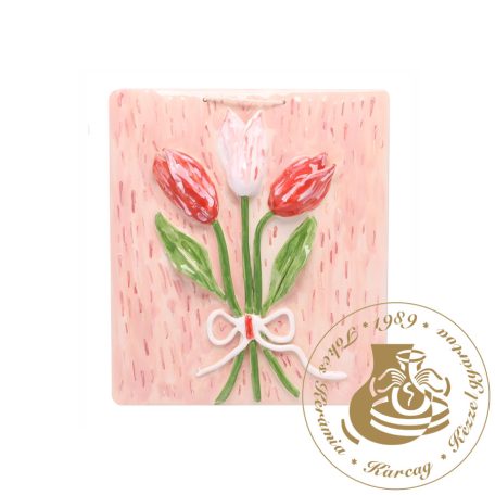 Tulipánok csokorban - kézműves kerámia falikép