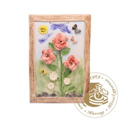   Piros rózsák és fehér margaréták - kézműves kerámia falikép